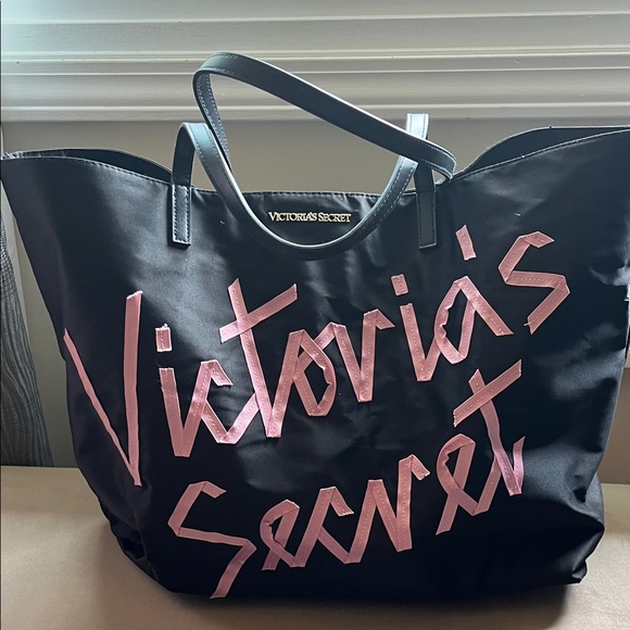 Victoria's Secret Handbags - Victoria's Secret Black Tote with Pink Script